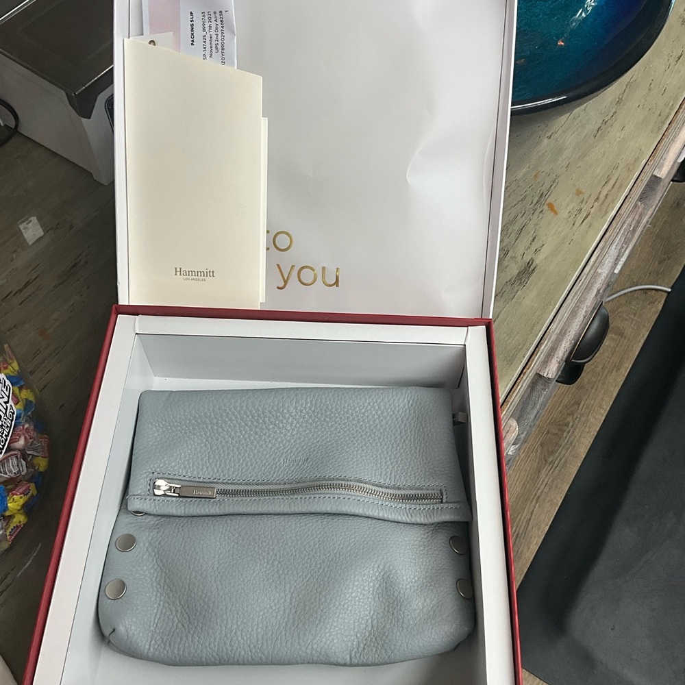 Hammitt Dusty Blue VIP MEDIUM Crossbody Bag with Modern Minimalist Design